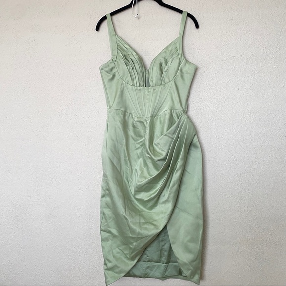HOUSE OF CB FAYE PISTACHIO SATIN CORSET MIDI DRESS NWOT‎ size M - Picture 4 of 15